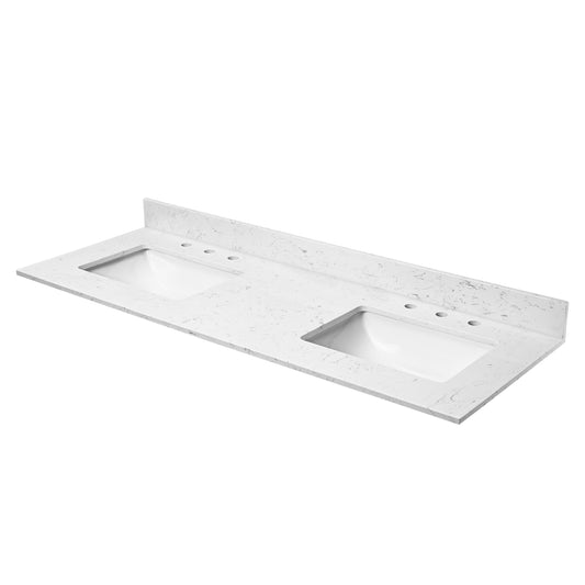 60'x 22' bathroom stone vanity top engineered color with undermount ceramic sink and 3 faucet hole with backsplash