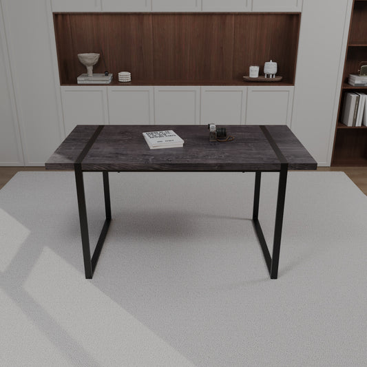 59 ' dining table modern industrial rectangular MDF black , 4-6 people, 1.5' thick engineering wood tabletop and black rectangular metal legs, used for home & kitchen