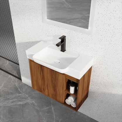 28'' Wall-Mounted Bathroom Vanity with White Ceramic Sink & Soft-Close Door, KD-Packing