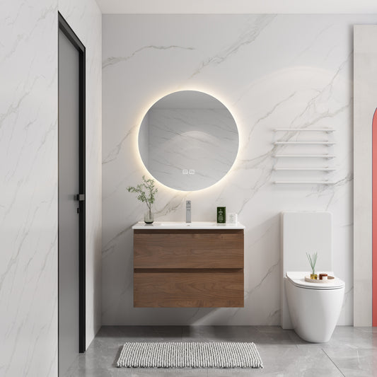 30' Wall-Mounted Bathroom Vanity With Ceramic Sink, 2-Soft Close Drawers, KD-Package