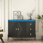 Buffets & Sideboards, Fluted Sideboard Cabinet, 2 Door 3 Drawer Design, with Led Lights,Acceent Black Sideboard - Elegant Cabinet Ideal for Dining Room and Kitchen Storage,Black