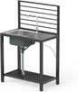 Outdoor Kitchen Island with Storage, Aluminum Kitchen Storage Island Stainless Steel Outdoor Sink w/Faucet & Drainboard, Freestanding Storage Shelves with Protective Cover Indoor Outdoor