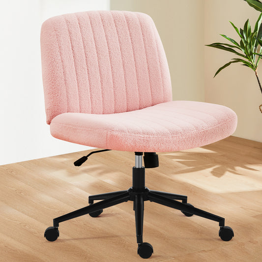 Office chair, backrest, armless office chair, adjustable swivel for comfortable home office, pink, Teddy wool fabric