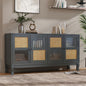 Retro 4-Door Sideboard with Large Storage Space Artificial Rattan Doors and Transparent Glass, Accent Cabinet for Entryway Dining Room Kitchen Living Room,(Industrial Grey)