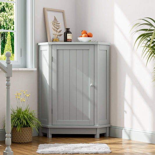Grey Bathroom Cabinet Triangle Corner Storage Cabinet with Adjustable Shelf Modern Style MDF Board