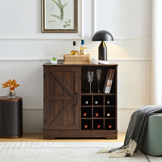 Wine Bar Cabinet for Liquor and Glasses, Farmhouse Coffee Bar, Cabinet with Wine Rack Barn Door Buffet Sideboard Cabinet with Drawer, Adjustable Storage Shelves, 31.5'*15.75'*31.5'  Espresso