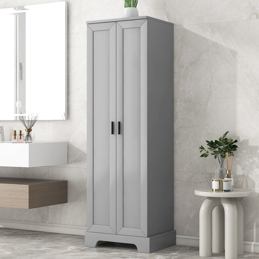 Storage Cabinet with Two Doors for Bathroom, Office, Adjustable Shelf, MDF Board, Grey