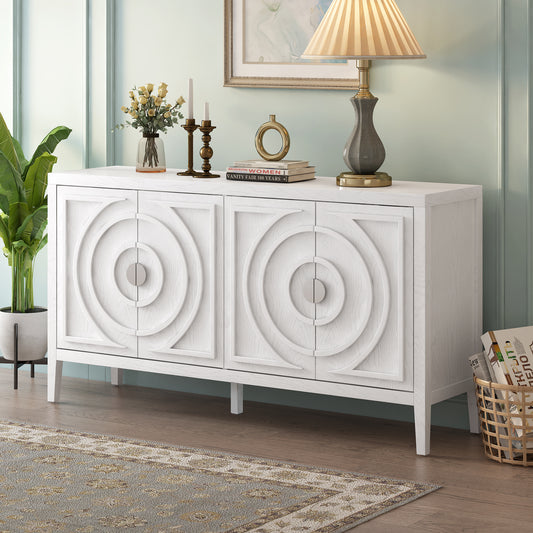 TREXM Retro Sideboard door with Circular Groove Design Round Metal Door Handle for Entrance, Dinning Room, Living Room (White)