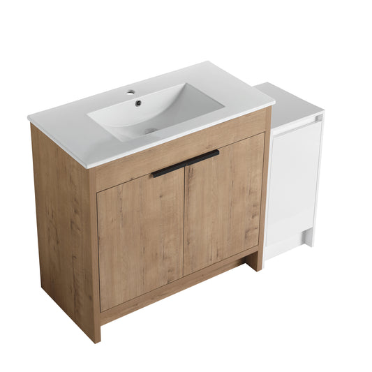 48 Inch Freestanding Bathroom Vanity with Ceramic Sink and Storage Cabinets, Soft Closing Door, 02436IMO+0312 Combination Cabinet, KD-Package