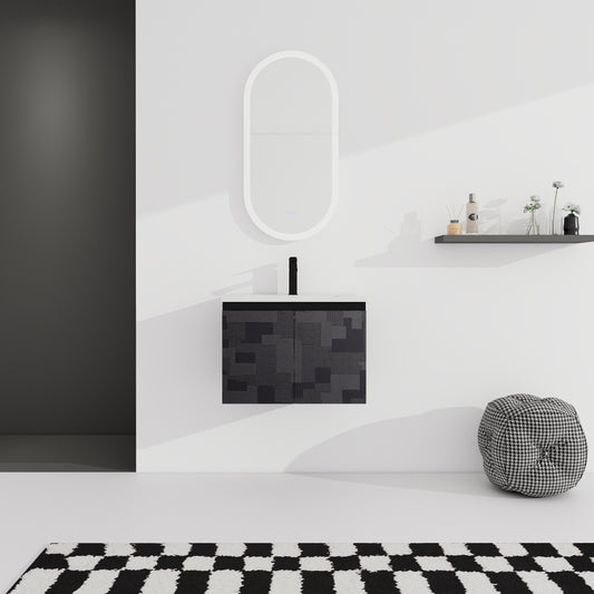24'' Floating Wall-Mounted Bathroom Vanity With Ceramics Sink & Soft-Close Cabinet Door, KD-Package