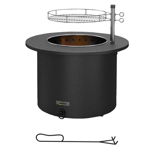 Outsunny 2-in-1 Smokeless Fire Pit, BBQ Grill, 25' Portable Wood Burning Firepit with Cooking Grate, Ash Tray & Poker, Low Smoke Camping Bonfire Stove for Patio Picnic, Stainless Steel, Black