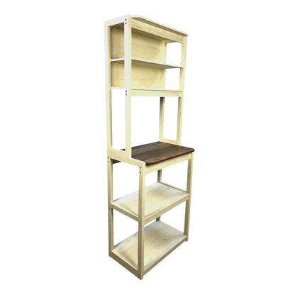 23.62' White and Rustic Brown color 5-Tier Bakers Rack for Kitchen with Storage, Coffee Bar, Kitchen Shelves,  Microwave Stand