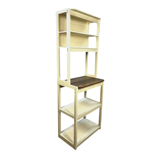 23.62' White and Rustic Brown color 5-Tier Bakers Rack for Kitchen with Storage, Coffee Bar, Kitchen Shelves,  Microwave Stand