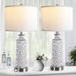 Living Room Table Lamp, Bedroom Bedside Lamp (Set of 2) with USB Port, 3-Way Dimming Touch Control, Modern Coastal White Gray Resin Bedside Lamp with 2700K LED Bulb