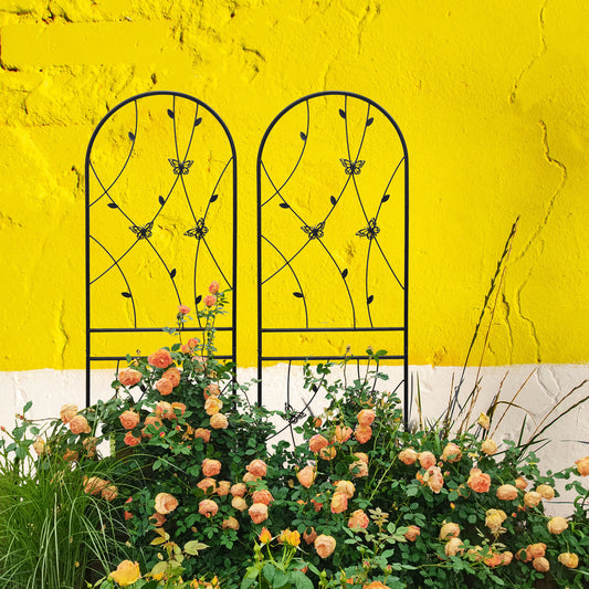 2 Pack Metal Garden Trellis 71' x 19.7' Rustproof Trellis for Climbing Plants Outdoor Flower Support Butterfly Deco Black