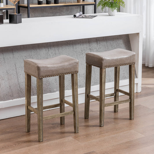 A&A Furniture,Counter Height 29' Bar Stools for Kitchen Counter Backless Faux Leather Stools Farmhouse Island Chairs (29 Inch, Gray, Set of 2)