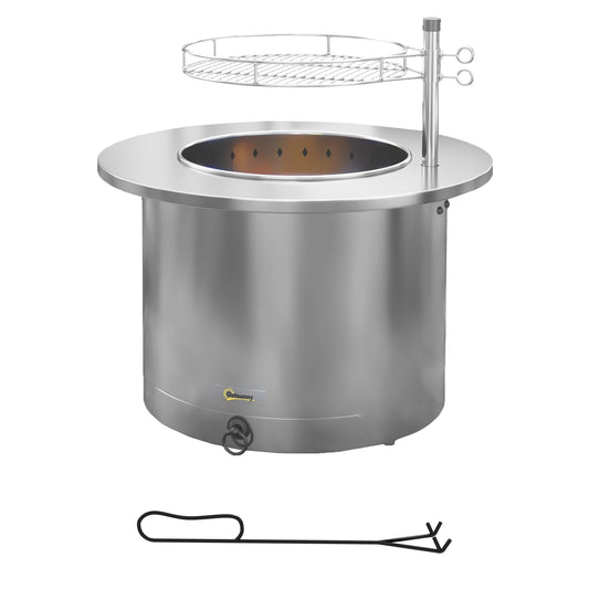 Outsunny 2-in-1 Smokeless Fire Pit, BBQ Grill, 25' Portable Wood Burning Firepit with Cooking Grate, Ash Tray & Poker, Low Smoke Camping Bonfire Stove for Patio Picnic, Stainless Steel, Silver