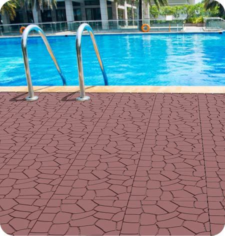 New Stone texture 12' Patio Deck Tiles, DIY Module Interlocking Decking Tiles Floor Tile,Easy and Quick Installation Court Tiles for Porch Poolside Balcony Backyard 44pcs Red Brown