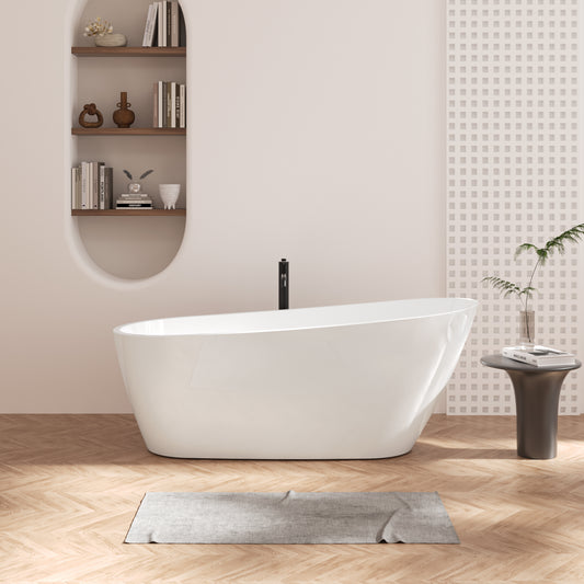 67'' Acrylic Freestanding Soaking Bathtub with Integrated Slotted Overflow and Brushed Nickel Toe-tap Drain, cUPC C ertified, 02141-BN