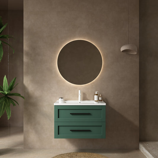 JODI 30' Bathroom Vanity with Sink, Modern Wall-Mounted Floating Bathroom Storage Cabinet with 2 Drawers, White Ceramic Basin without Faucet, Green Color