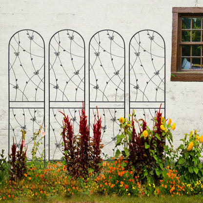 4 Pack Metal Garden Trellis 86.7' x 19.7' Rustproof Trellis for Climbing Plants Outdoor Flower Support Butterfly Deco Black
