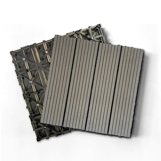 Wood Plastic Composite Deck Tiles Set of 20pcs, Composite Decking Resist Rust, Water, Weather, Indoor&Outdoor, Easy to DIY & Maintain, Ideal for Patios, Balconies, Rooftops, Decks, 12x12in Dark Grey