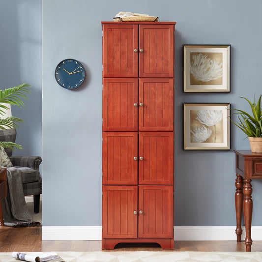 72.4' Tall Storage Cabinet Tall Storage Cabinet with 8 Doors and 4 Shelves ,Bookshelf Living Room, Kitchen, Dining Room, Office  Freestanding Storage Cabinet,Cherry