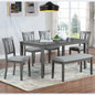 6 Piece Kitchen Dining Set, Rectangular Wooden Dining Table with 4 Upholstered Chairs and a Bench, Dining Table Set for 6 People, Living Room, Home Bar and Kitchen, Gray