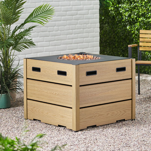 Outdoor 31' WPC Base Square Propane Fire Pit - 40,000 BTU, Brown