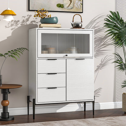 Sideboard with 3 Drawers ,1 door and 1 glass Door Wood Cabinet with Storage for Kitchen, Dining Room, Hallway 33.46' x 15.74' x 47.2'