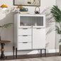 Sideboard with 3 Drawers ,1 door and 1 glass Door Wood Cabinet with Storage for Kitchen, Dining Room, Hallway 33.46' x 15.74' x 47.2'