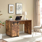 Home Office Desk Distressed Wood One Cabinet Three Shelves Faux Barn Door on Metal Euro Hinges Modesty Panel