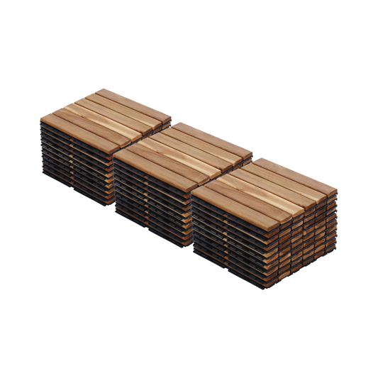 30 PCS Interlocking Deck Tiles Striped Pattern, 12' x 12' Square Yellow Acacia Hardwood Outdoor Flooring for Patio, Bancony, Pool Side,...