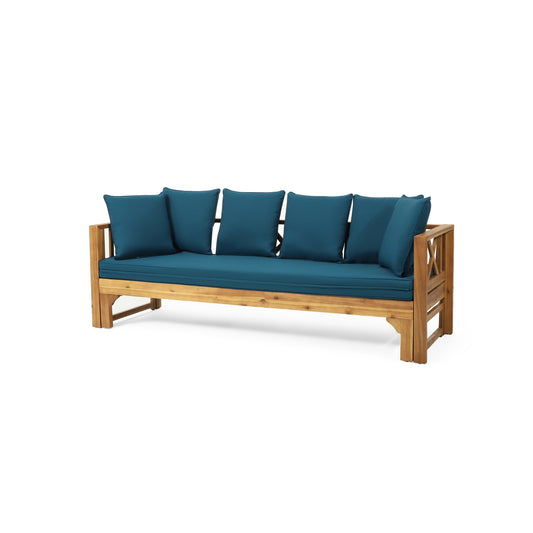 Outdoor Daybed with X-Shaped Panel Backrest and Armrests, Teak