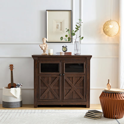 Coffee Bar Cabinet, Kitchen Storage Cabinet, Modern Farmhouse Buffet Sideboard and Adjustable Shelf, Barn Door Accent Cabinet for Kitchen, Dining Room, L38''*W15.35'*H35' Espresso