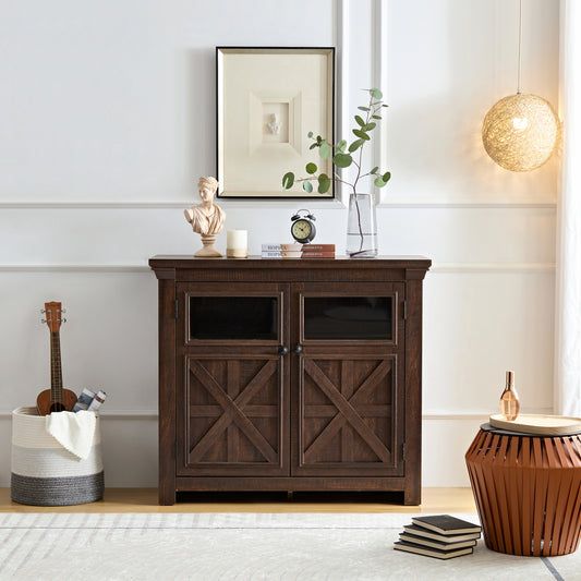 Coffee Bar Cabinet, Kitchen Storage Cabinet, Modern Farmhouse Buffet Sideboard and Adjustable Shelf, Barn Door Accent Cabinet for Kitchen, Dining Room, L38''*W15.35'*H35' Espresso