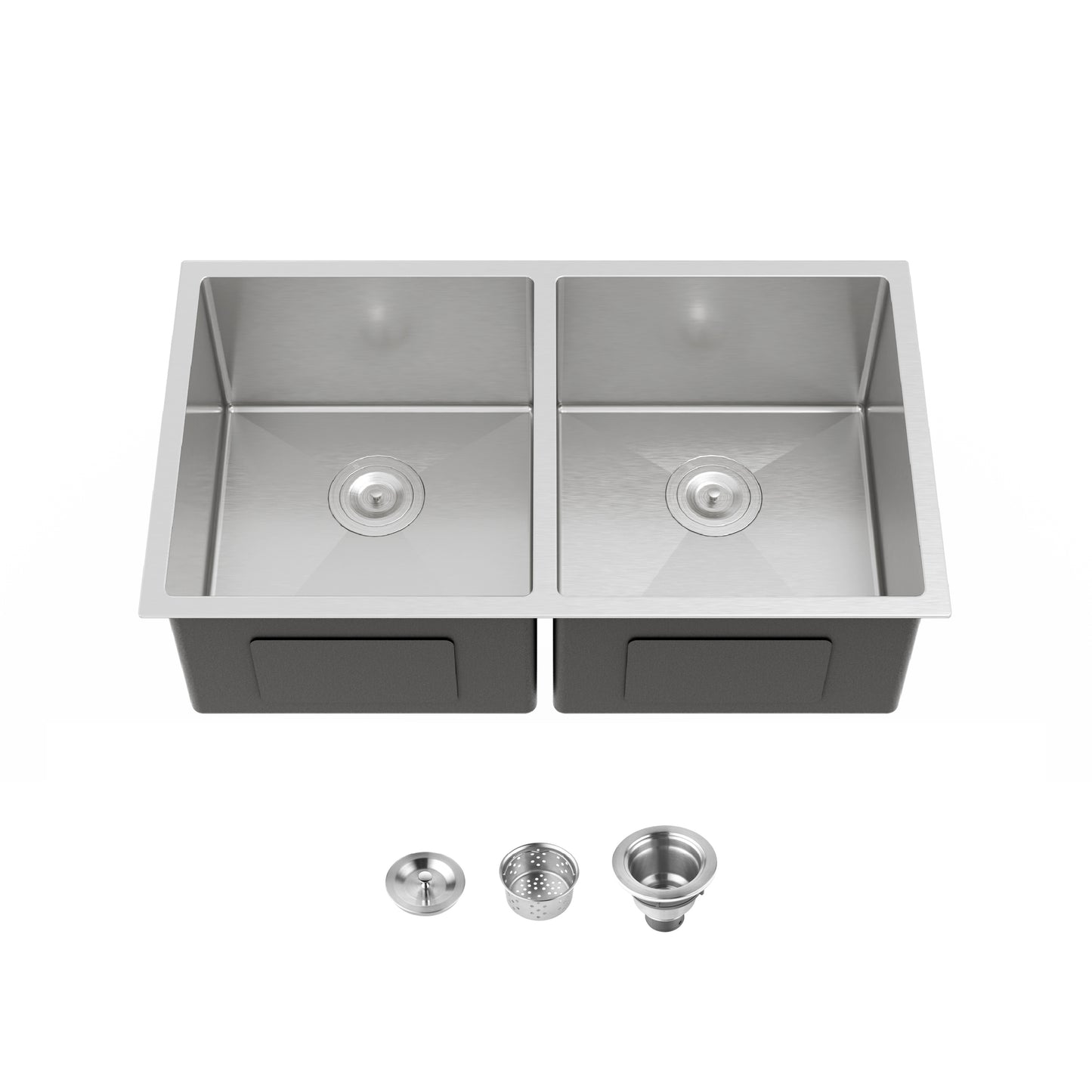 33'x19' Embedded Double Bowl Kitchen Sink, Undermount Handmade Sink in Brushed (Sink only)