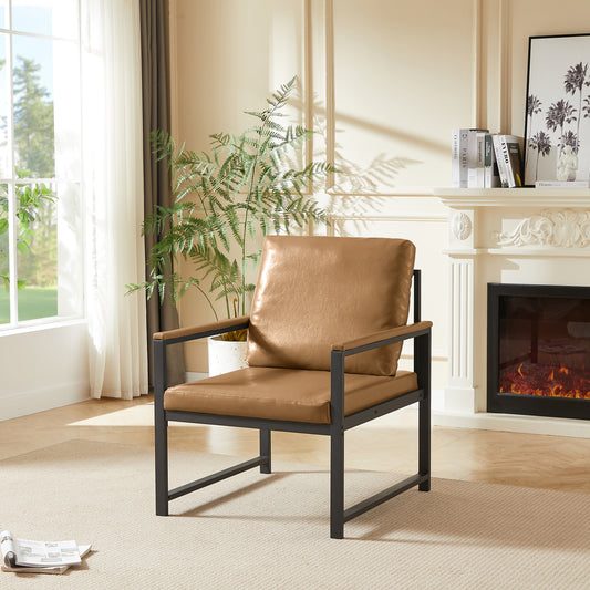Tech cloth Armchair, Retro Leisure Accent Chair with Extra Soft Padded & Cushion, Metal Armrests, Modern Reading Arm Chair with Black Metal Frame for Living Room/Office/Bedroom/Study, Camel