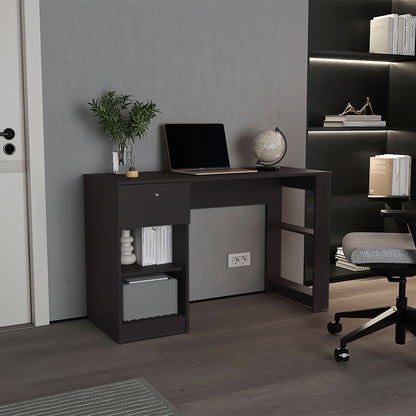 120-Home  47' Wide One Drawer Desk , Four Shelves, Writting Desk, Gamer Desk, Home Office, Living Room Black