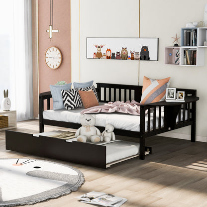 Full size Daybed with Twin size Trundle, Wood Slat Support, Espresso