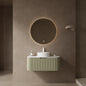 DINA 36' Bathroom Vanity with Sink, Modern Wall-Mounted Floating Curved Edges Striped Bathroom Storage Cabinet with a Drawer, White Round Ceramic Basin without Faucet, Pre-assembled, Light Green Color