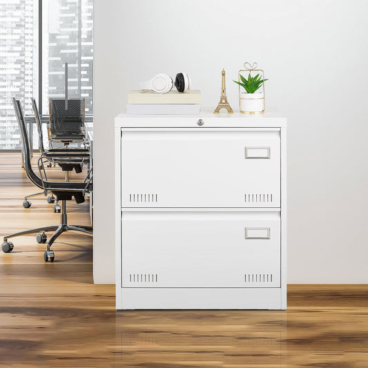 Filing Cabinet Lateral File Cabinet 2 Drawer, White Filing Cabinets with Lock, Locking Metal File Cabinets Three Drawer Office Cabinet for Legal/Letter/A4/F4 Home Offic