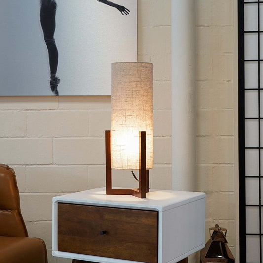 Modern Bedroom & Living Room Small And Easy To Move Desktop Lamp Directly From The Us Warehouse, Suitable for Bedroom,Brisa Table Lamp, Walnut Wood Base with Natural Linen Shade
