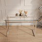 51' Modern Minimalist Rectangular Glass Dining Table for 4-6 with 0.31' Tempered Glass Tabletop and Silver Chrome Metal Legs, Writing Table Desk, for Kitchen Dining Living Room (0 damage)