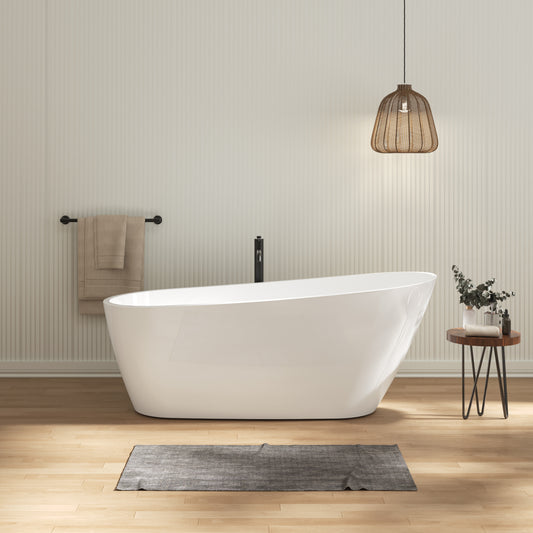 67'' Acrylic Freestanding Soaking Bathtub with Classic Slotted Overflow and Toe-tap Drain in Chrome, cUPC Certified.Easy to Install, 02141