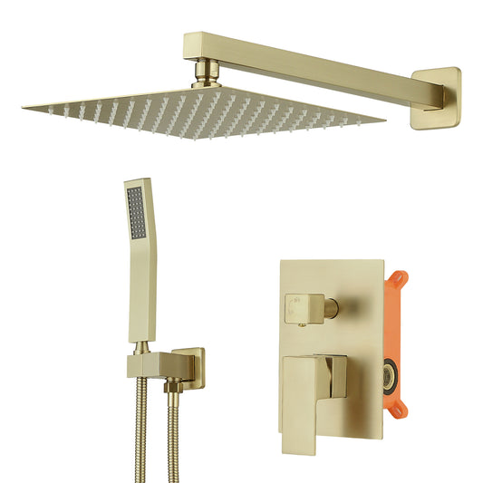 Brushed Gold Shower System 10 Inch Bathroom Luxury Rain Mixer Shower Combo Set Wall Mounted Rainfall Shower Head and Handheld System Shower Faucet Set