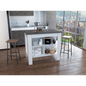 Kitchen Island, kitchen table 35' H, Four Legs, Three Open Storage  Shelves, White / Onix