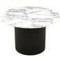 47 Inch Round Dining Table for 4, Imitation White Marble Grain MDF Tabletop Modern Kitchen Table, 47 Inch Round Dining Tables with Wood Strip Base for Kitchen Living Room,White