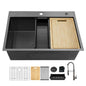 32x22inch Gunmetal Black workstation 18Gauge 304 Stainless Steel  kitchen sink with Black Spraing Neck faucet