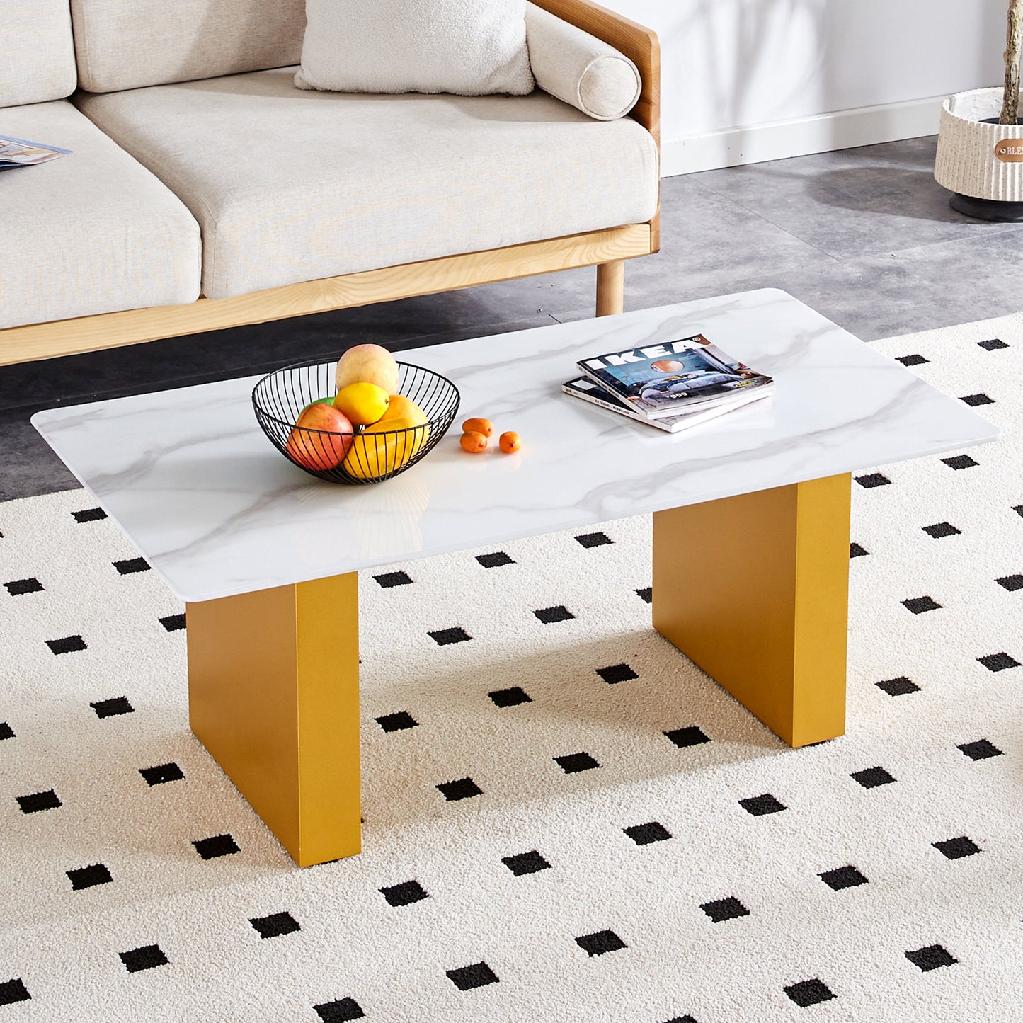 Modern minimalist  Tempered glass with sticker desktop coffee table and dining table, paired with golden MDF decorative columns. Computer desk. Game table. CT-1546